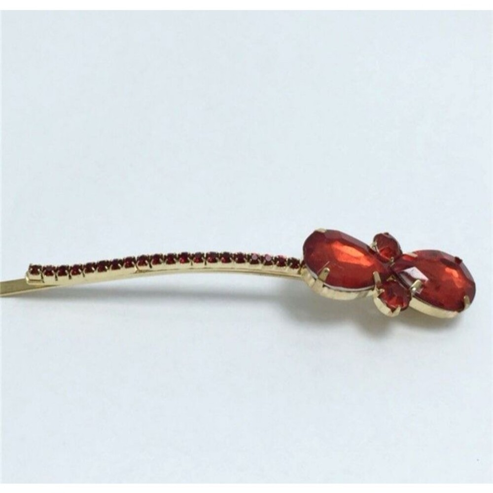 Red Rhinestone Bow Hair Clip Teardrop Crystal Barrette Christmas Holiday NEW - Picture 6 of 11
